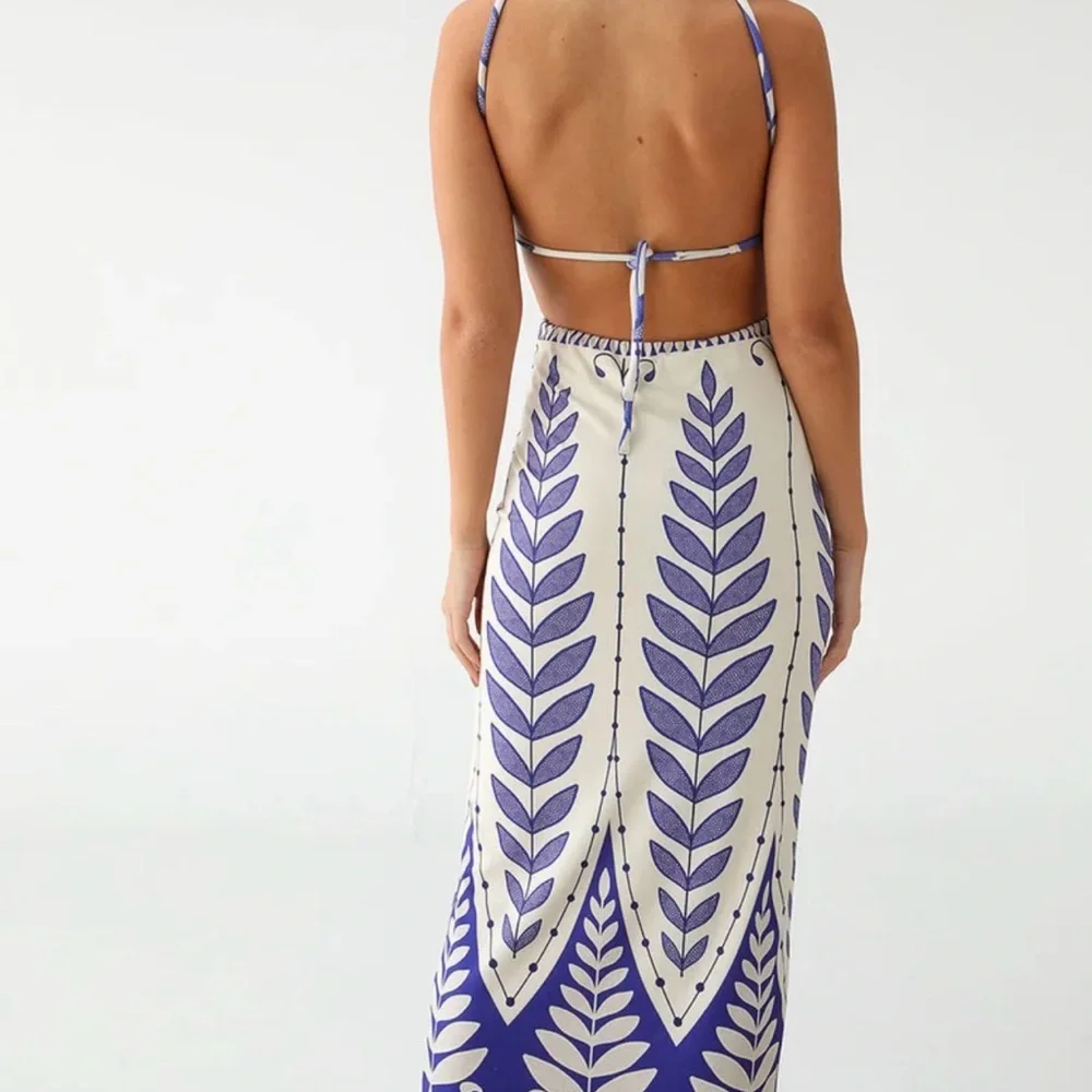 FARM Rio White and Periwinkle Cutout Halter Dress - Picture 3 of 6